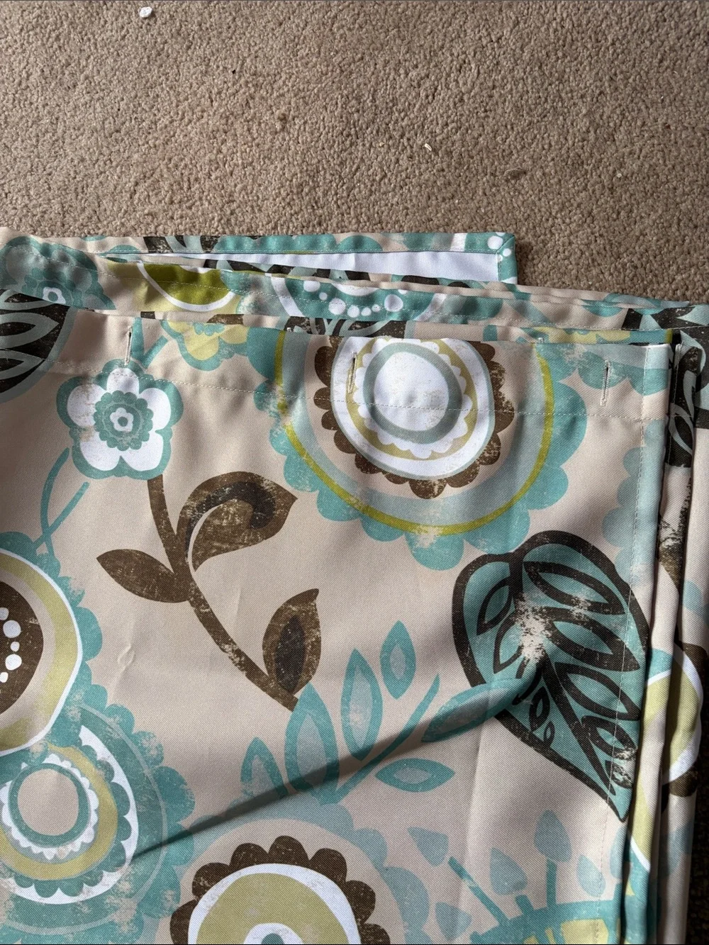 Floral Printed Shower Curtain  in Teal, Lime & Taupe Floral Pattern